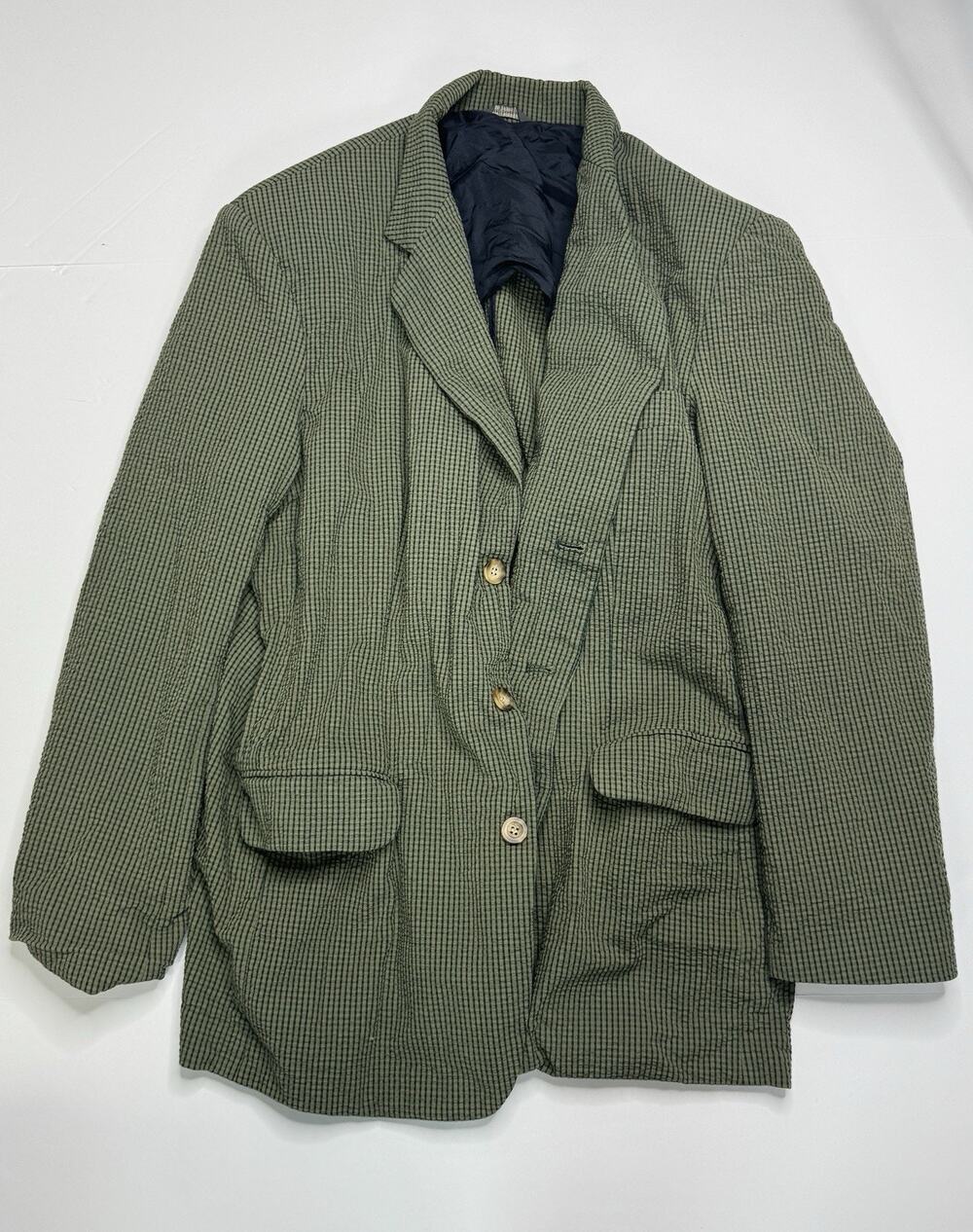 Vintage Gap Blazer Mens L Green Plaid Check Cotton Rayon 3 Button 90s